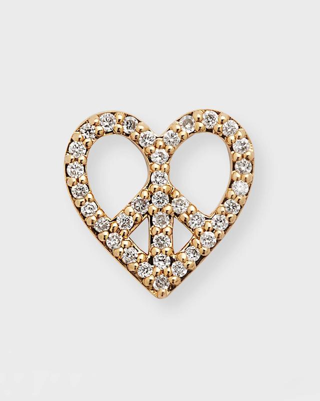 Womens Psychedelic Grooves 14K Yellow Gold & 0.01 TCW Diamond Heart Peace Sign Stud Earring Product Image