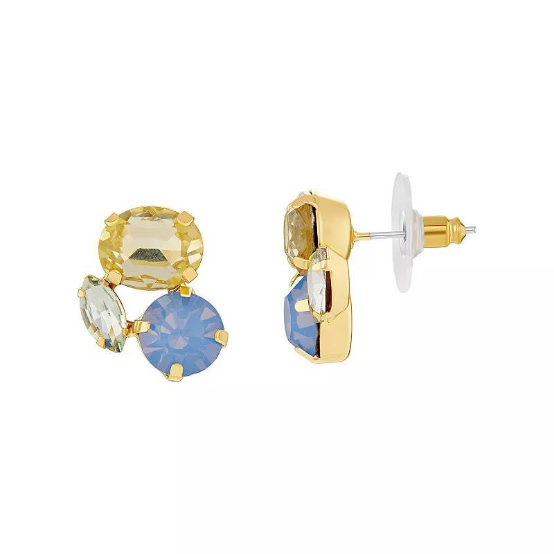 Emberly Gold Tone Three Stone Stud Earrings, Womens, Multicolor Product Image