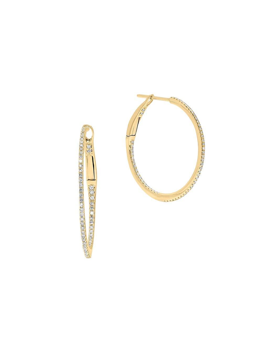 Womens 14K Yellow Gold & 0.28-0.32 TCW Diamond Hoop Earrings Product Image