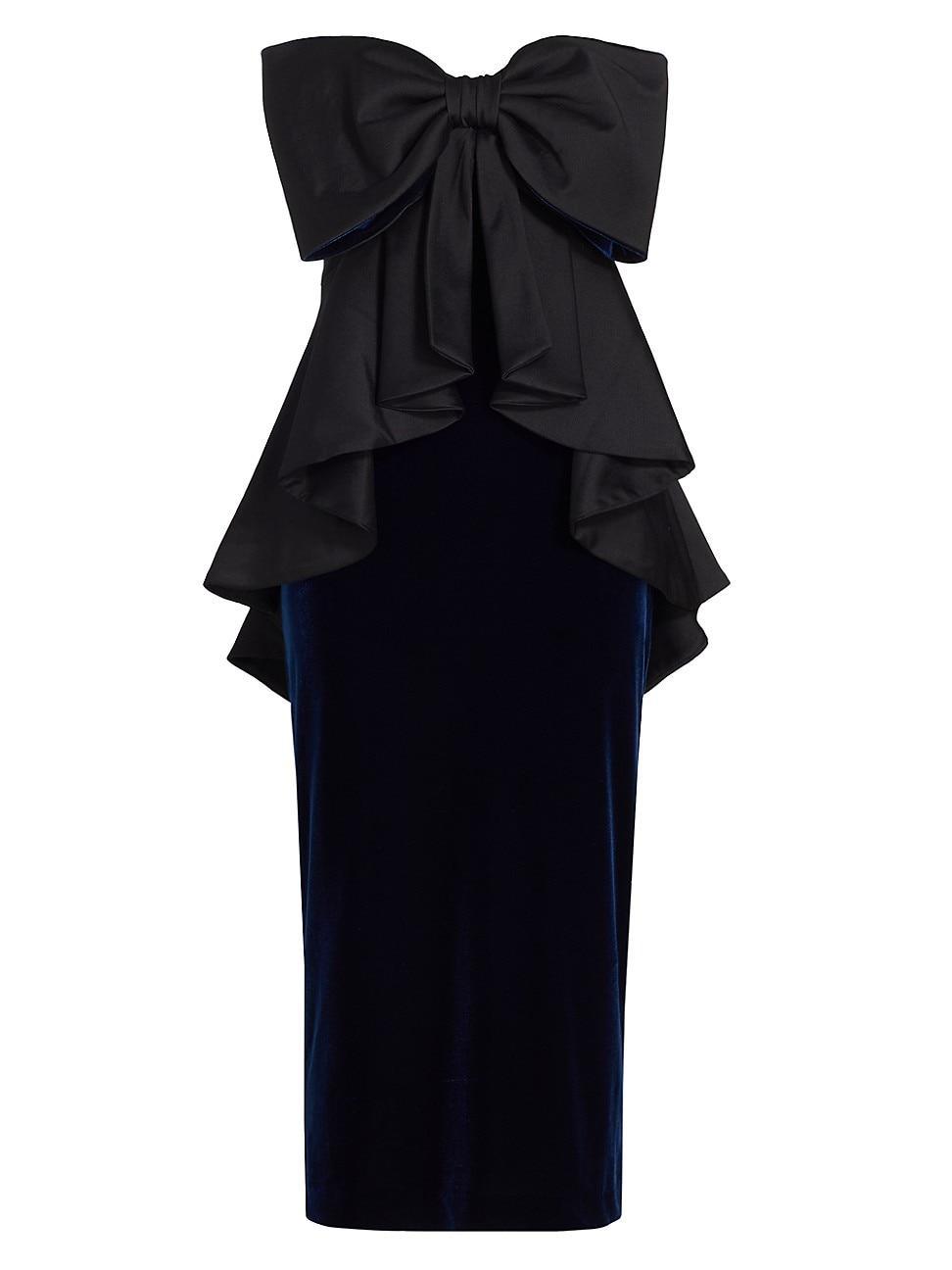 Womens Velvet Bow Peplum Midi-Dress Product Image