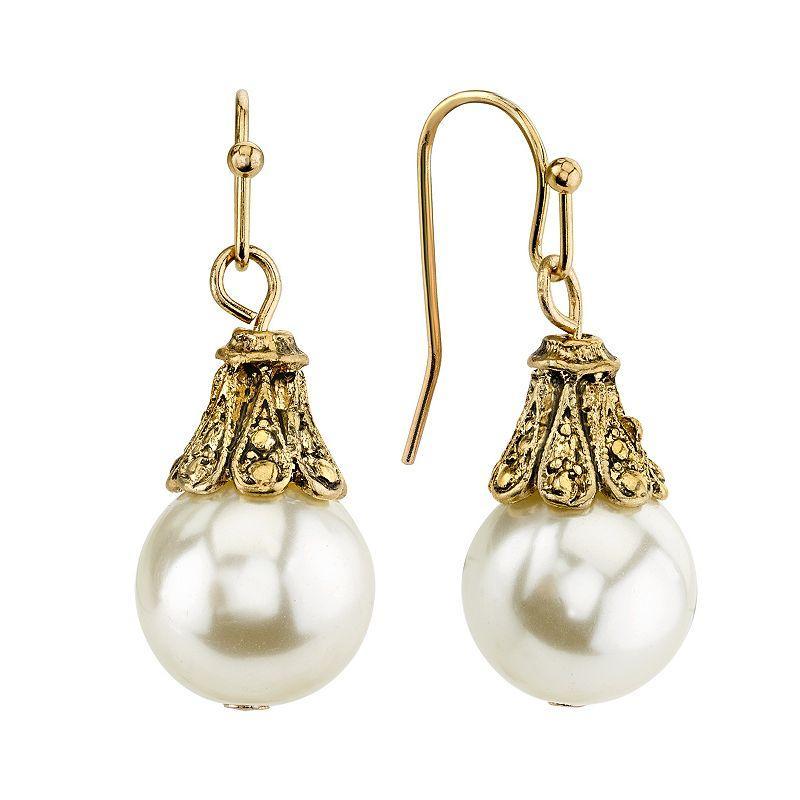 1928 Simulated Pearl Drop Earrings, Womens, White product image