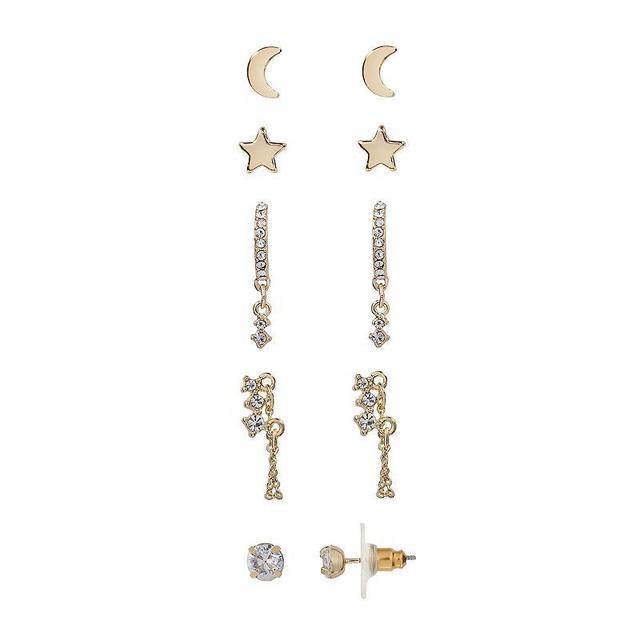 LC Lauren Conrad Gold Tone Moon & Star Earring Set, Womens Product Image