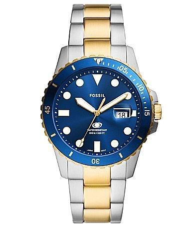 Fossil Mens Blue Dive Three-Hand Date Two Tone Stainless Steel Bracelet Watch Product Image