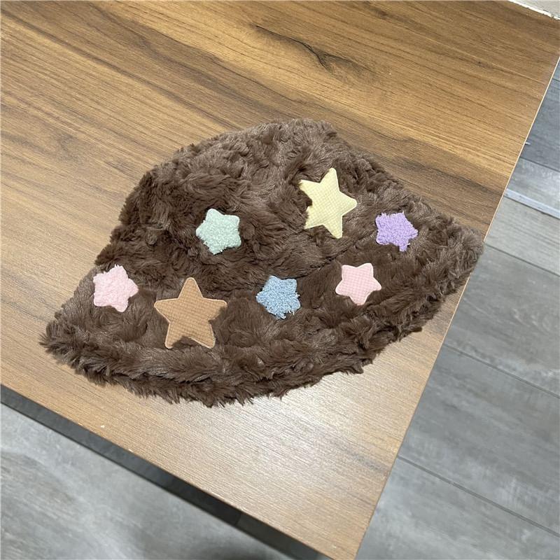 Star Applique Faux Shearling Bucket Hat Product Image