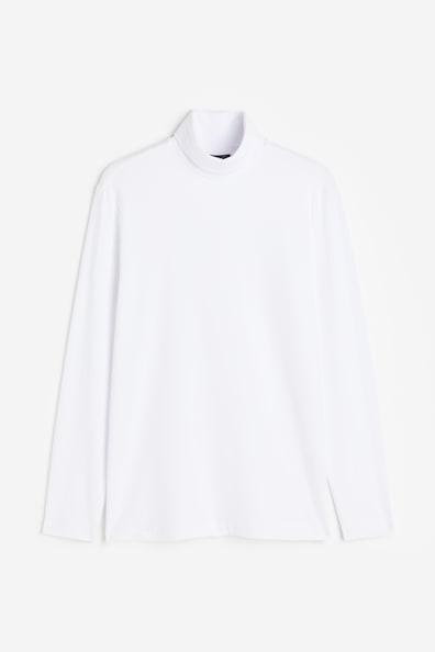 H & M - Slim Fit Cotton Turtleneck Shirt - White Product Image