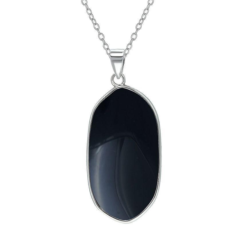 Aleure Precioso Sterling Silver Oval Gemstone Drop Pendant Necklace, Womens Black Product Image