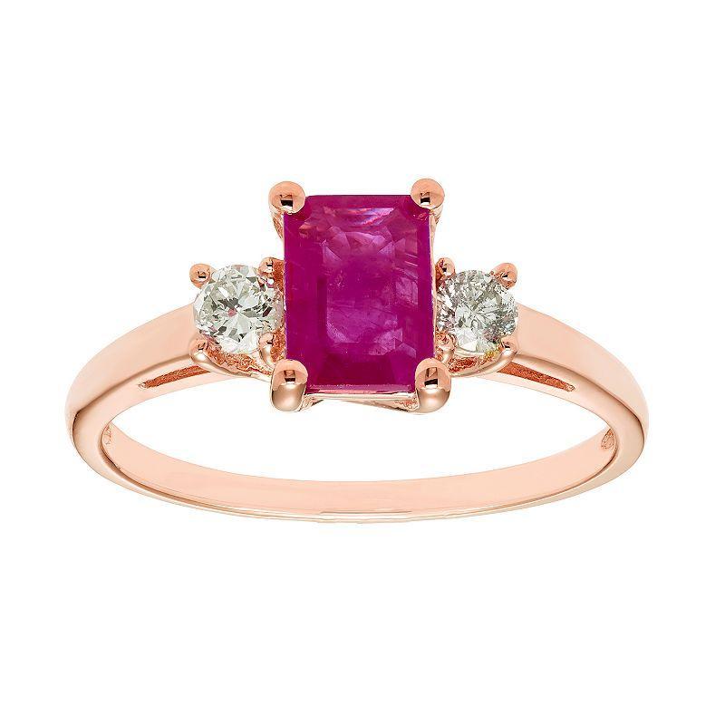 The Regal Collection 14k Gold Ruby & 1/5 Carat T.W. IGL Certified Diamond 3-Stone Ring, Womens Red Product Image