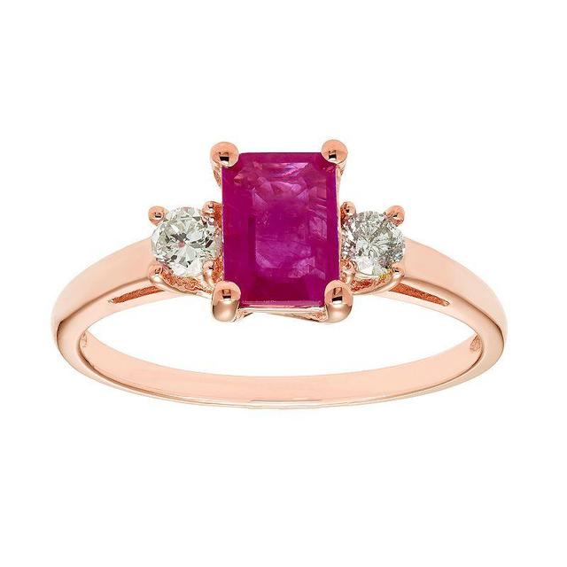 The Regal Collection 14k Gold Ruby & 1/5 Carat T.W. IGL Certified Diamond 3-Stone Ring, Womens Yellow Product Image