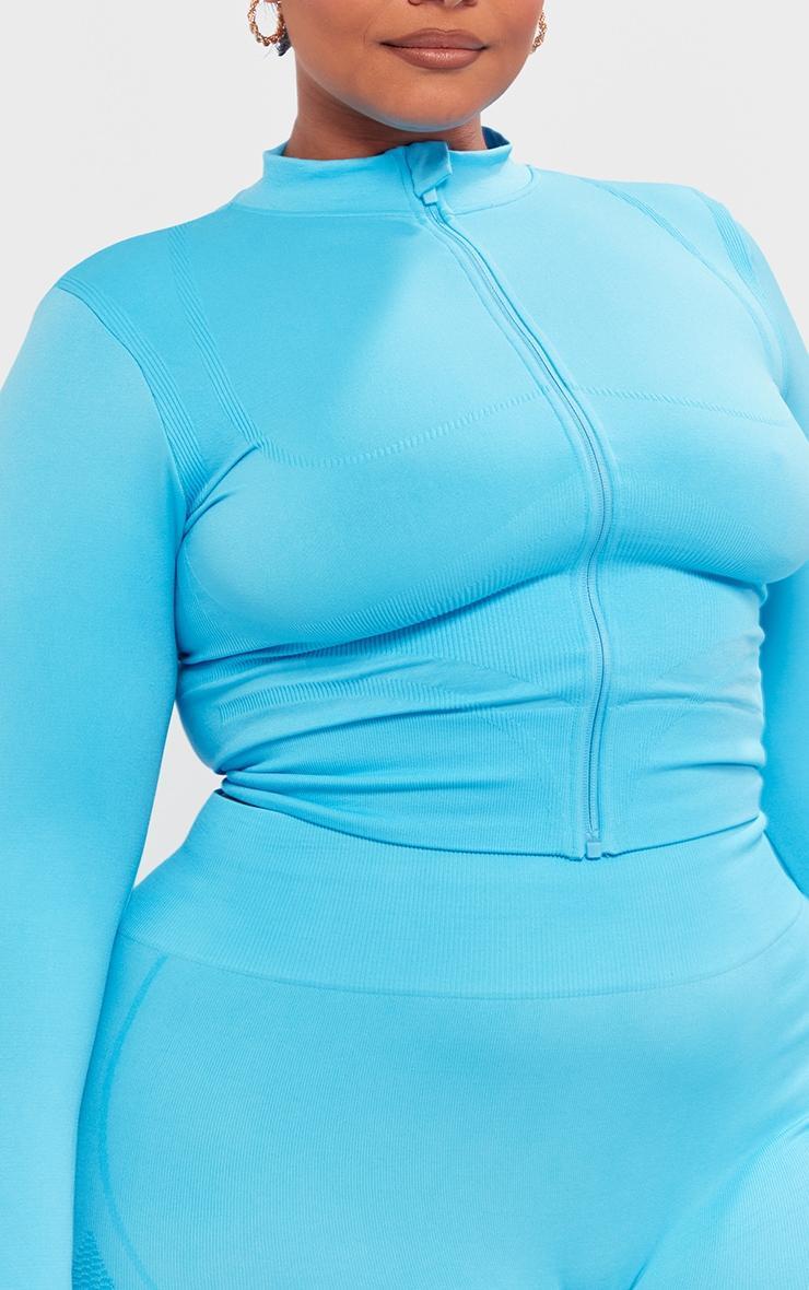 PLT SPORT Plus Bright Blue Seamless Bust Panel Detail Zip Up Jacket Product Image