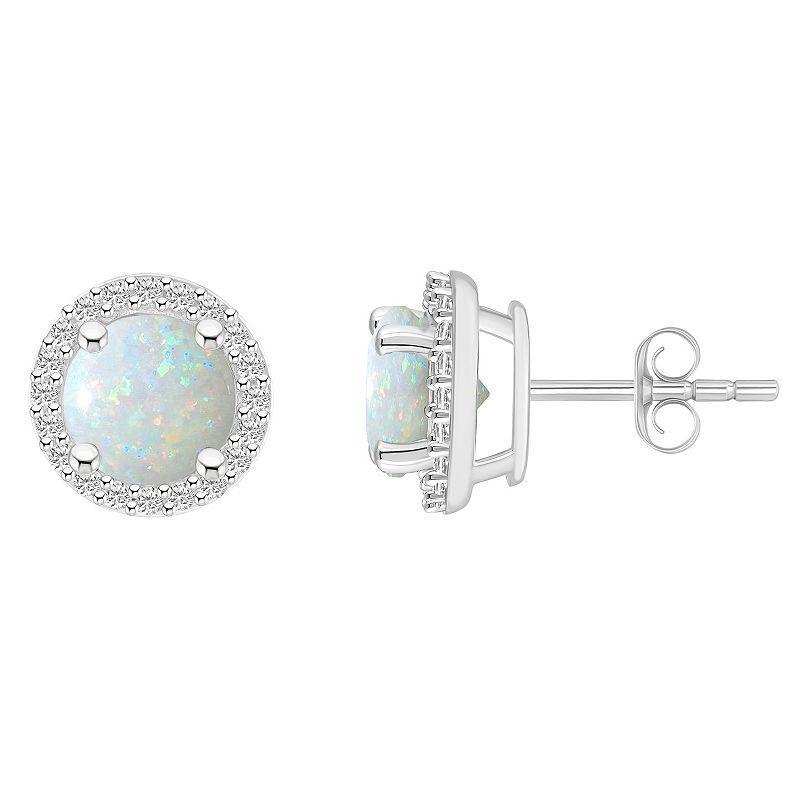 Celebration Gems 10k White Gold Gemstone & Lab-Created White Sapphire Halo Stud Earrings, Womens Product Image