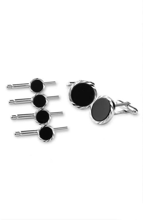 Mens 6-Piece Sterling Silver & Onyx Stud & Cufflink Set Product Image