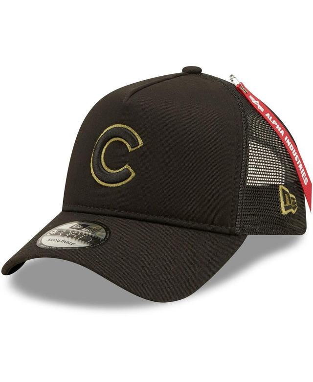 Mens New Era x Alpha Industries Chicago Cubs A-Frame 9FORTY Trucker Snapback Hat Product Image