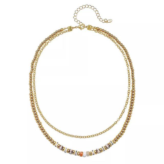 Emberly Gold Tone Beaded Multi Row Necklace, Womens Product Image