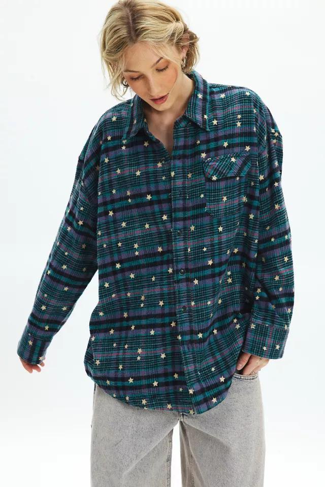 BDG Dani Embroidered Oversized Flannel Shirt Product Image