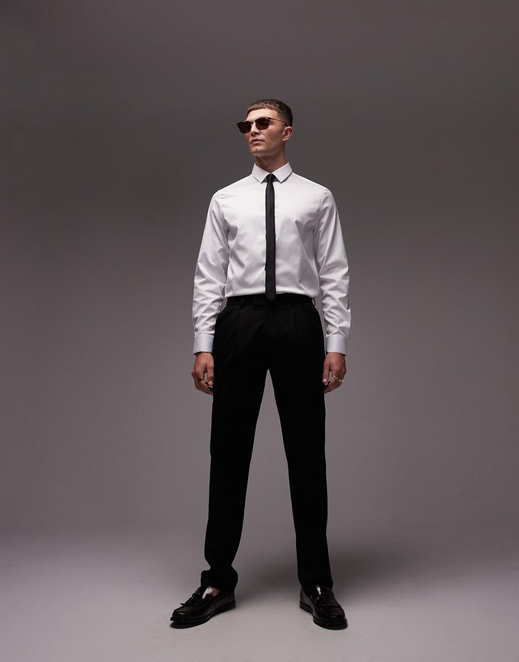 Topman long sleeve formal slim sateen shirt in white Product Image