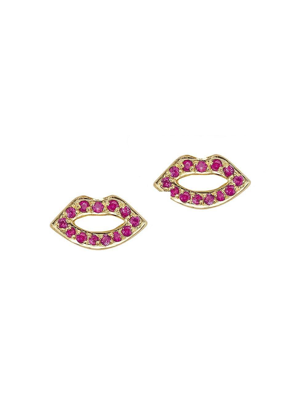 Womens Stud Club 14K-Yellow-Gold & Pink Sapphire Lips Stud Earring Product Image