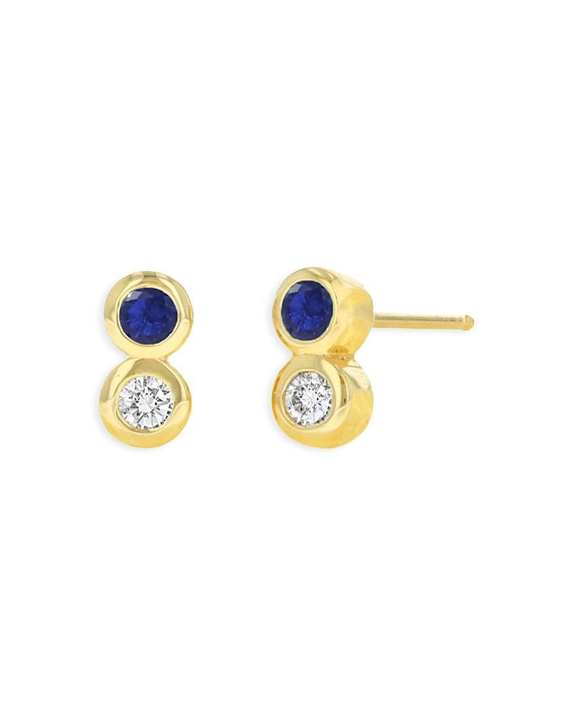 Rachel Reid 14K Yellow Gold Blue Sapphire & Diamond Stud Earrings - Female Product Image