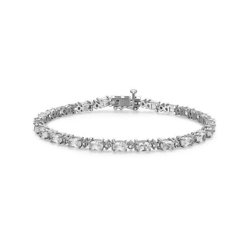 Sterling Silver Birthstone Diamond Accent Tennis Bracelet, Womens Cr Wh Blue April Product Image