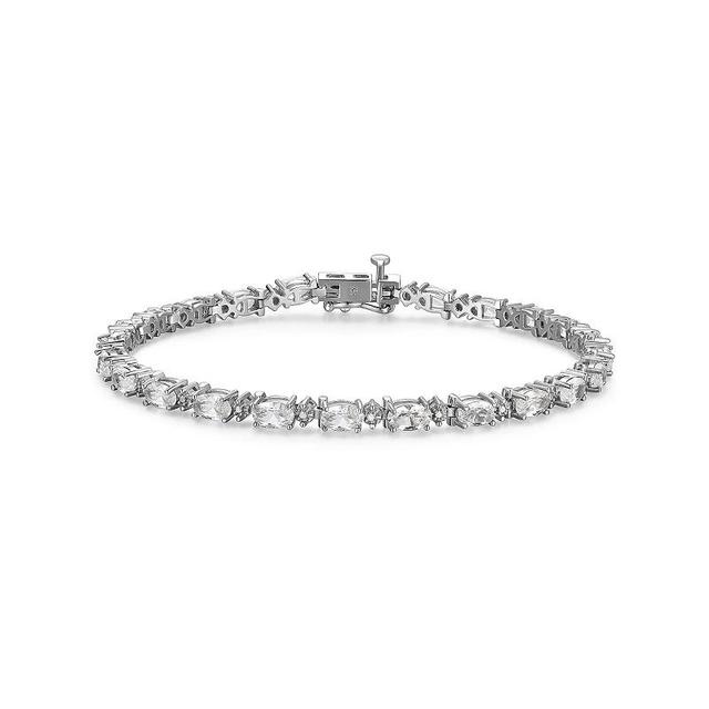 Sterling Silver Birthstone Diamond Accent Tennis Bracelet, Womens Cr Wh Blue April Product Image