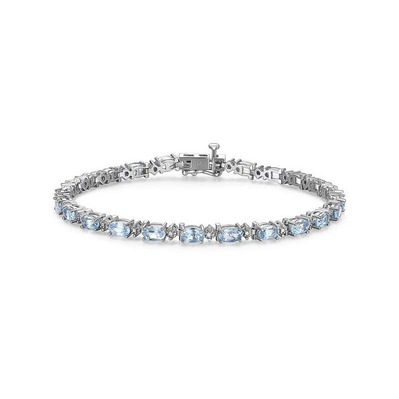 Sterling Silver Birthstone Diamond Accent Tennis Bracelet, Womens Syn Blue Spinel March Product Image