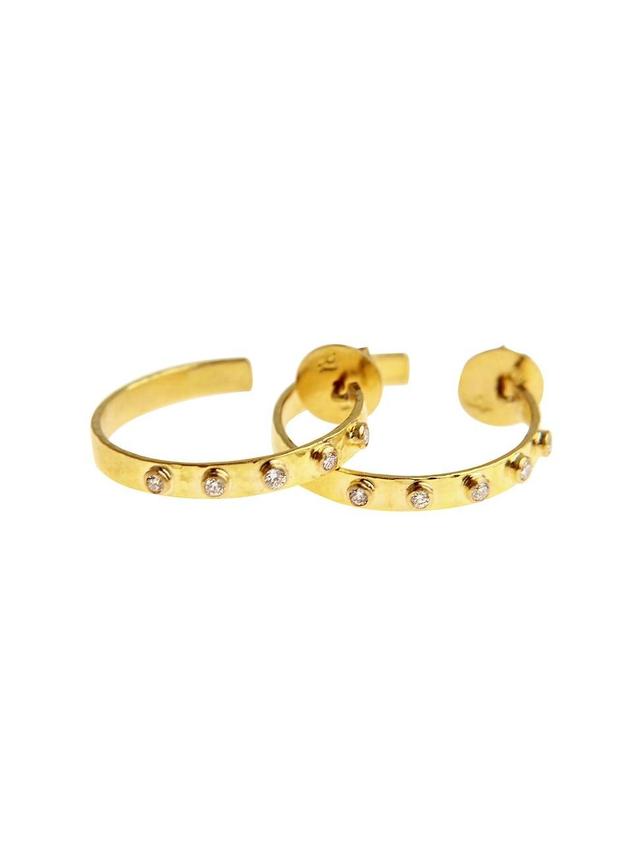 Womens Hammered 19K Yellow Gold & Diamond Ribbon Hoop Earrings Product Image