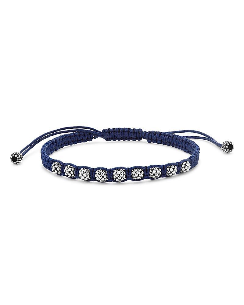 Lagos Mens Sterling Silver Anthem Caviar Bead Navy Blue Macrame Bracelet - Exclusive Product Image