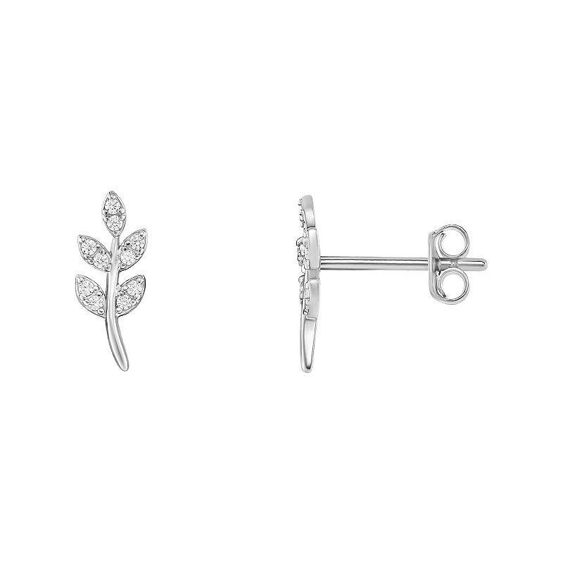 PRIMROSE Sterling Silver Cubic Zirconia Leaf Stud Earrings, Womens, Sterling Silver White Product Image