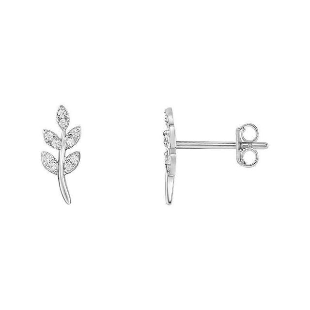 PRIMROSE Sterling Silver Cubic Zirconia Leaf Stud Earrings, Womens, Sterling Silver White Product Image