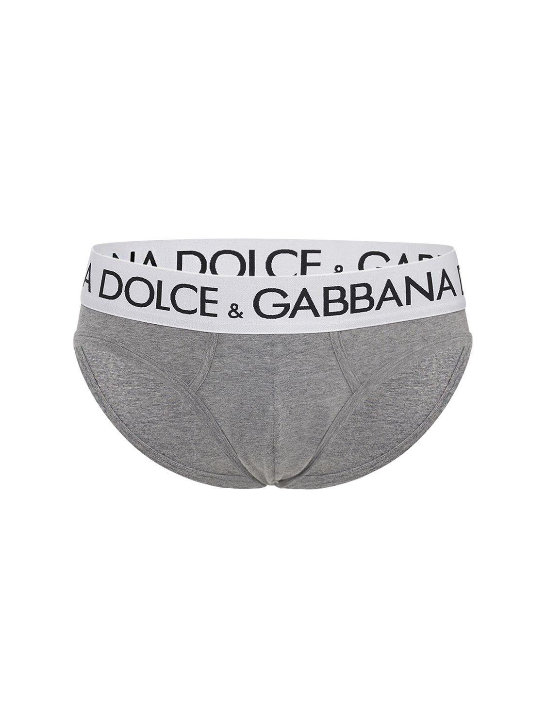 Logo-waistband Stretch-cotton Briefs In Heather Grey Product Image