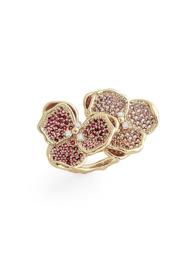 Womens Double Orchid 18K Gold-Plated & Cubic Zirconia Ring Product Image