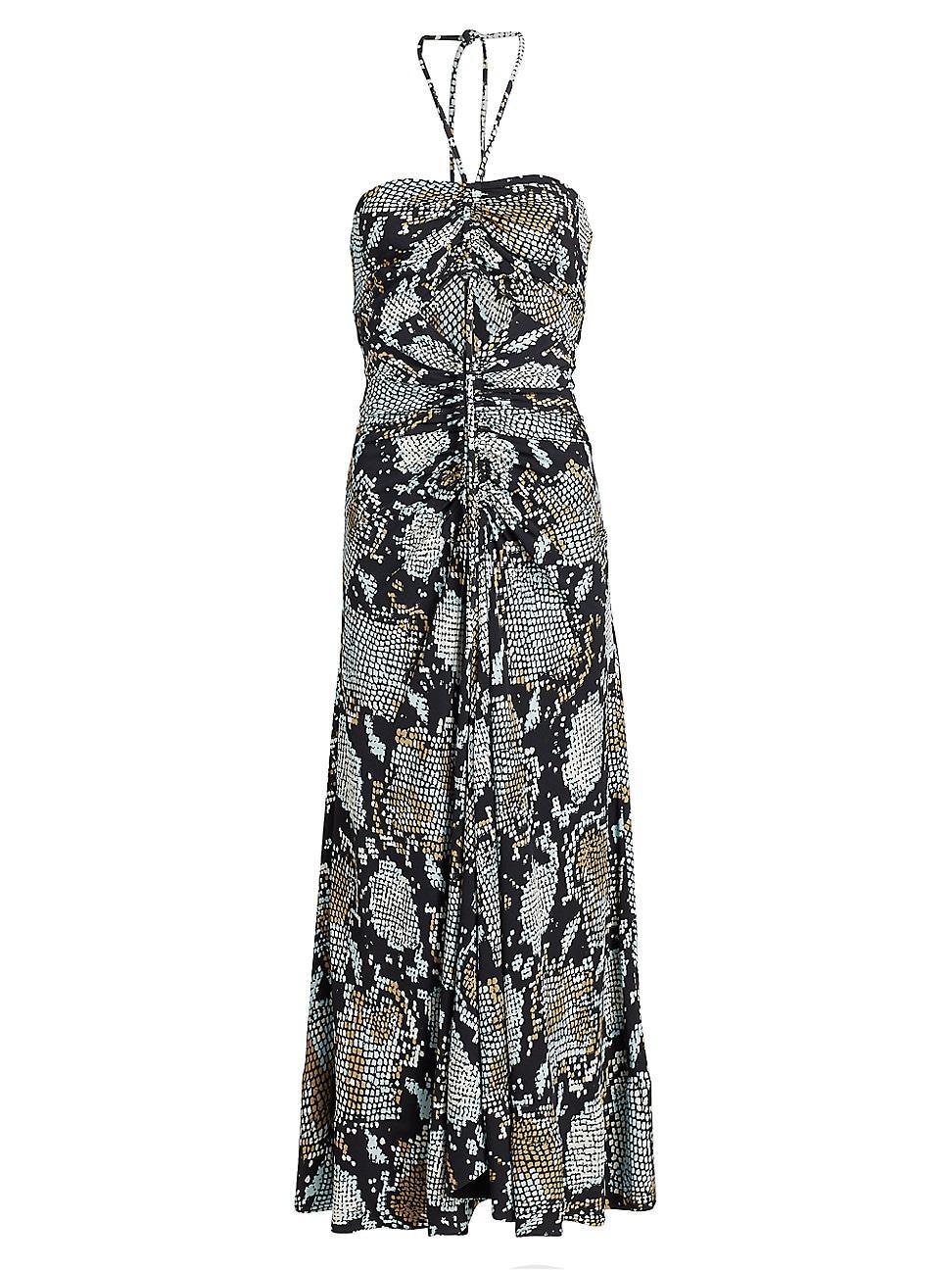 Womens Snakeskin-Printed Halter Maxi Dress Product Image