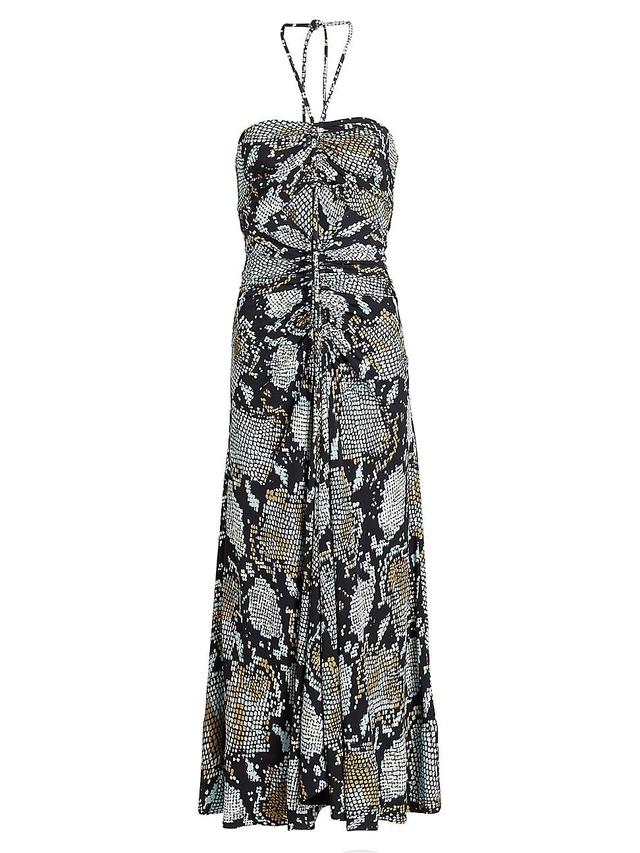 Proenza Schouler Ruched Snakeskin Print Halter Neck Dress Product Image