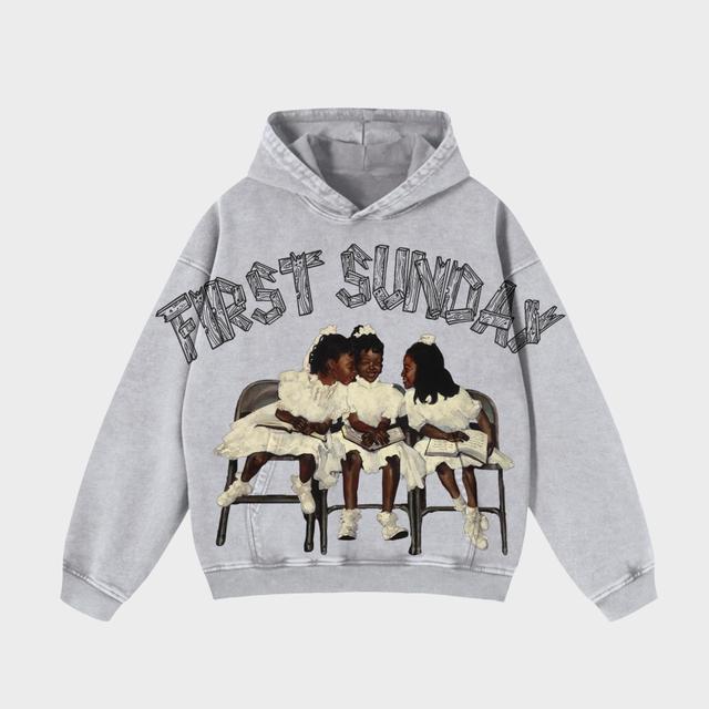 Vintage First Sunday Faith Graphic Acid Washed Oversized Hoodie Product Image