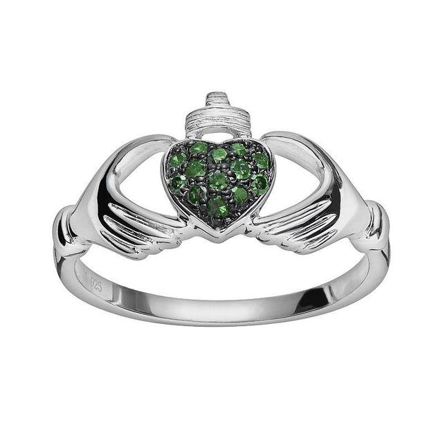 Sterling Silver 1/10-ct. T.W. Green Diamond Claddagh Ring, Womens Product Image