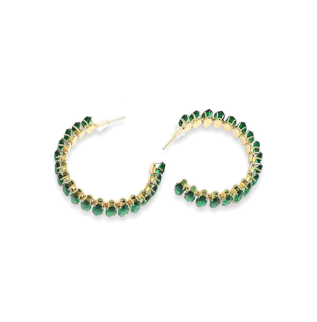 Sohi Womens Green Embellished Hoop Earrings Product Image