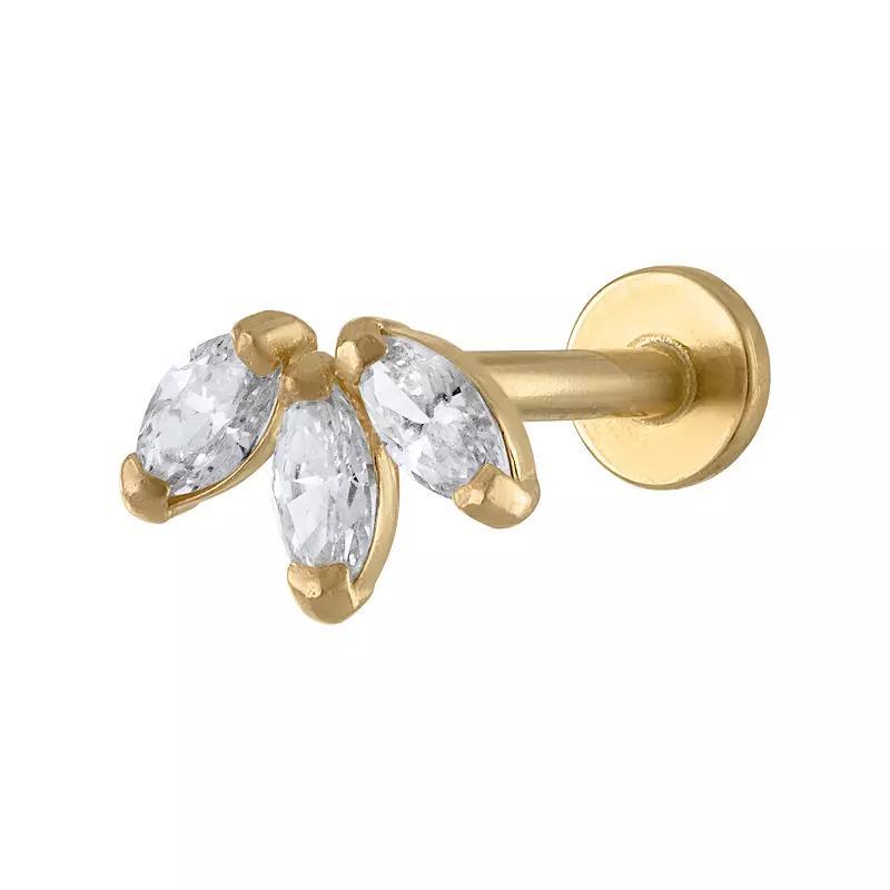 Amella Jewels 14k Gold Triple Marquise Internally Threaded Cartilage Earring, Womens Product Image