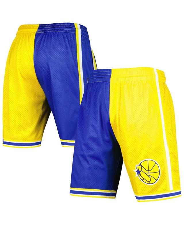 Mens Mitchell & Ness Royal/Gold Golden State Warriors Hardwood Classics 1995 Split Swingman Shorts Product Image