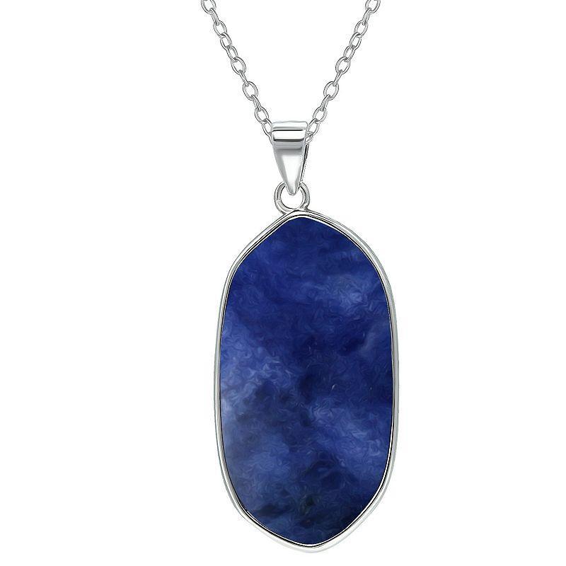 Aleure Precioso Sterling Silver Oval Gemstone Drop Pendant Necklace, Womens Dark Blue Product Image