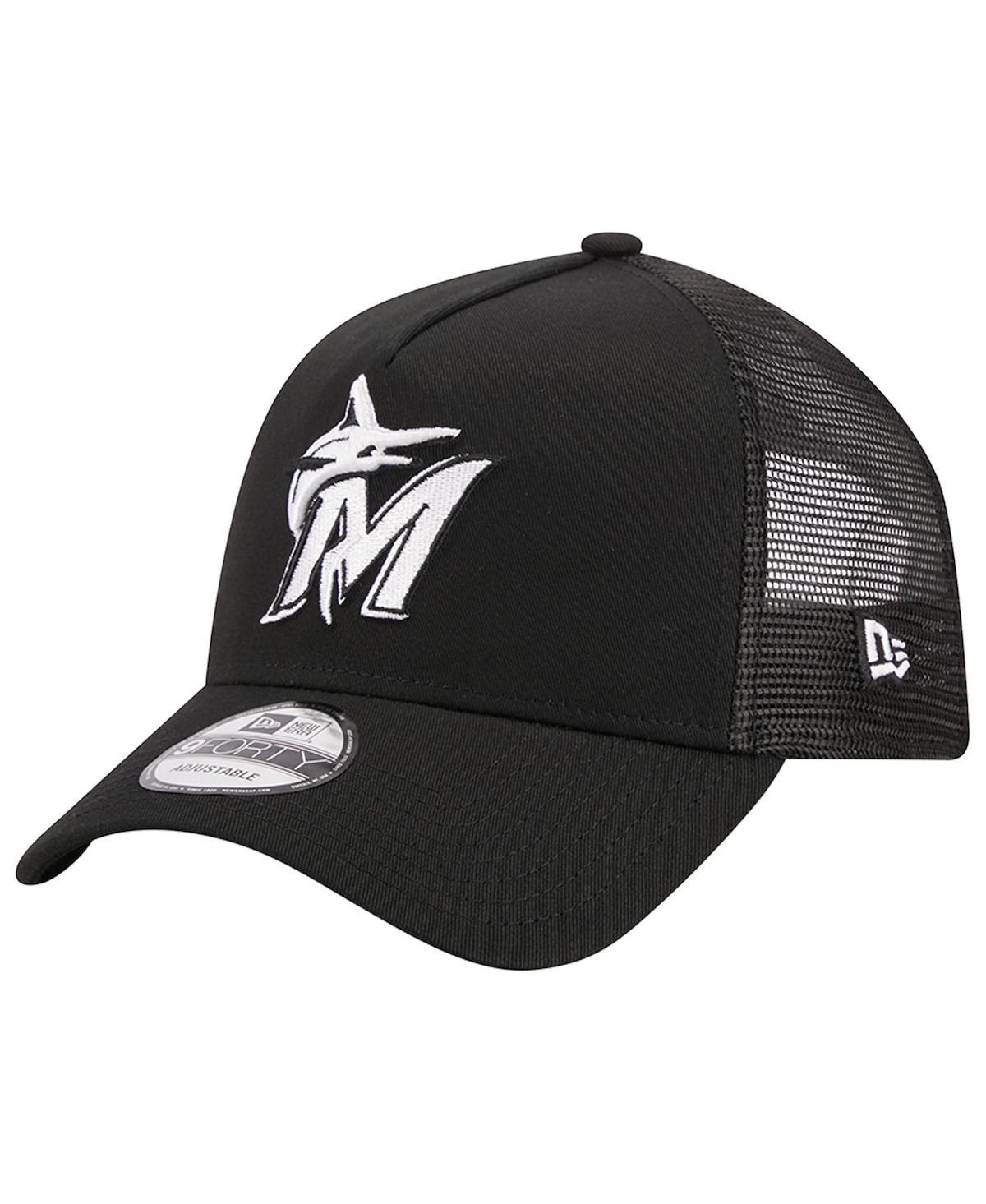 Mens New Era Miami Marlins A-Frame 9FORTY Trucker Adjustable Hat Product Image