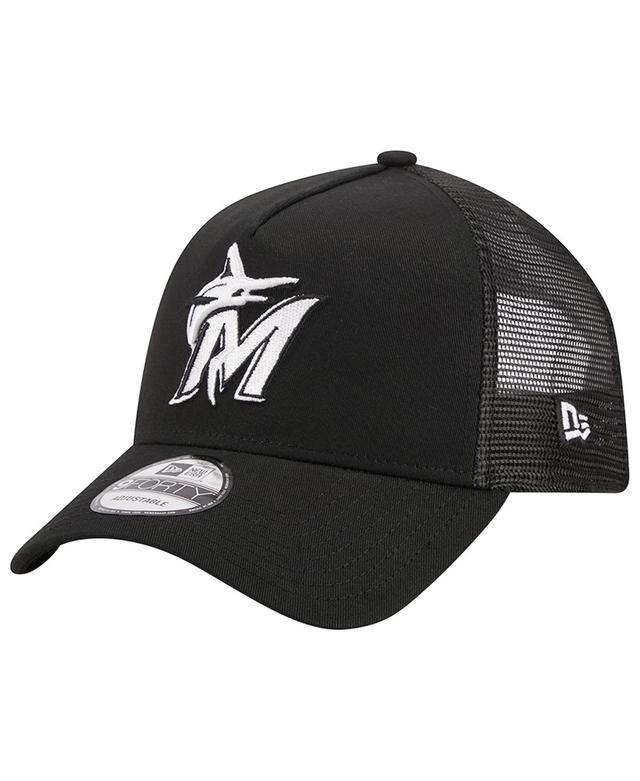 Mens New Era Miami Marlins A-Frame 9FORTY Trucker Adjustable Hat Product Image