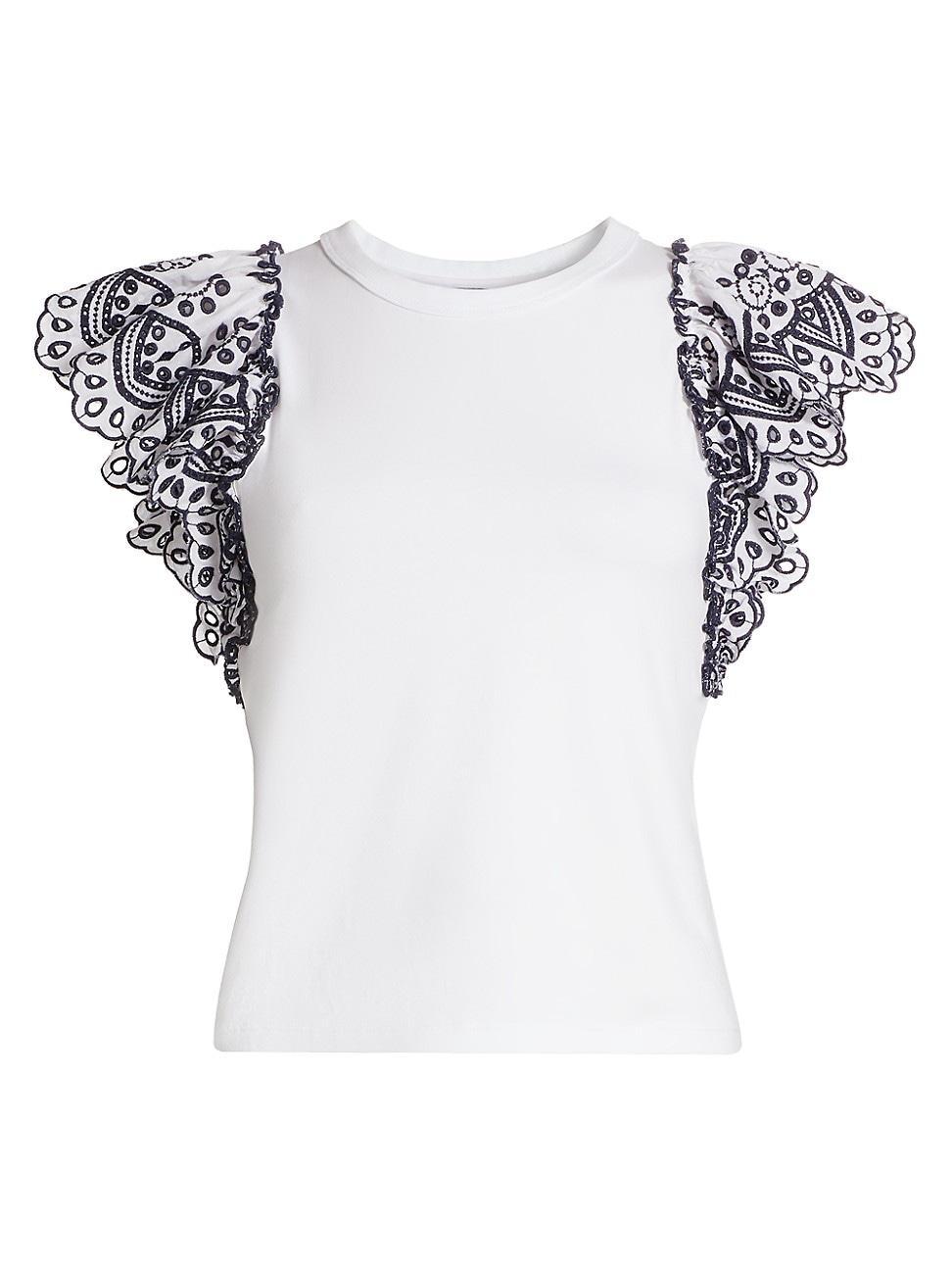 Womens Julianka Cotton Embroidered Flutter-Sleeve Top Product Image