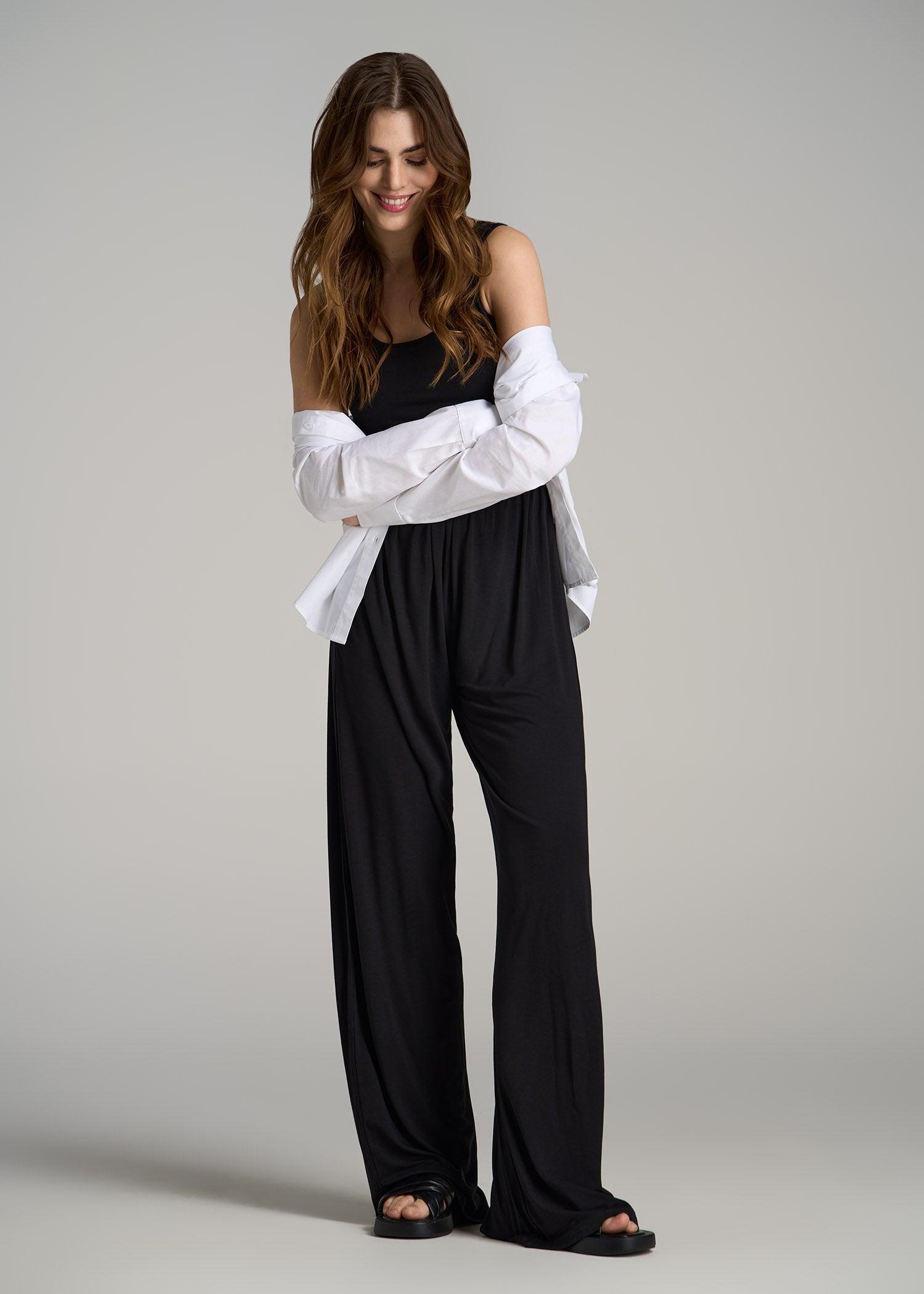 Jersey Tank Wide Leg Tall Women's Jumpsuit with Pockets in Black Female Product Image