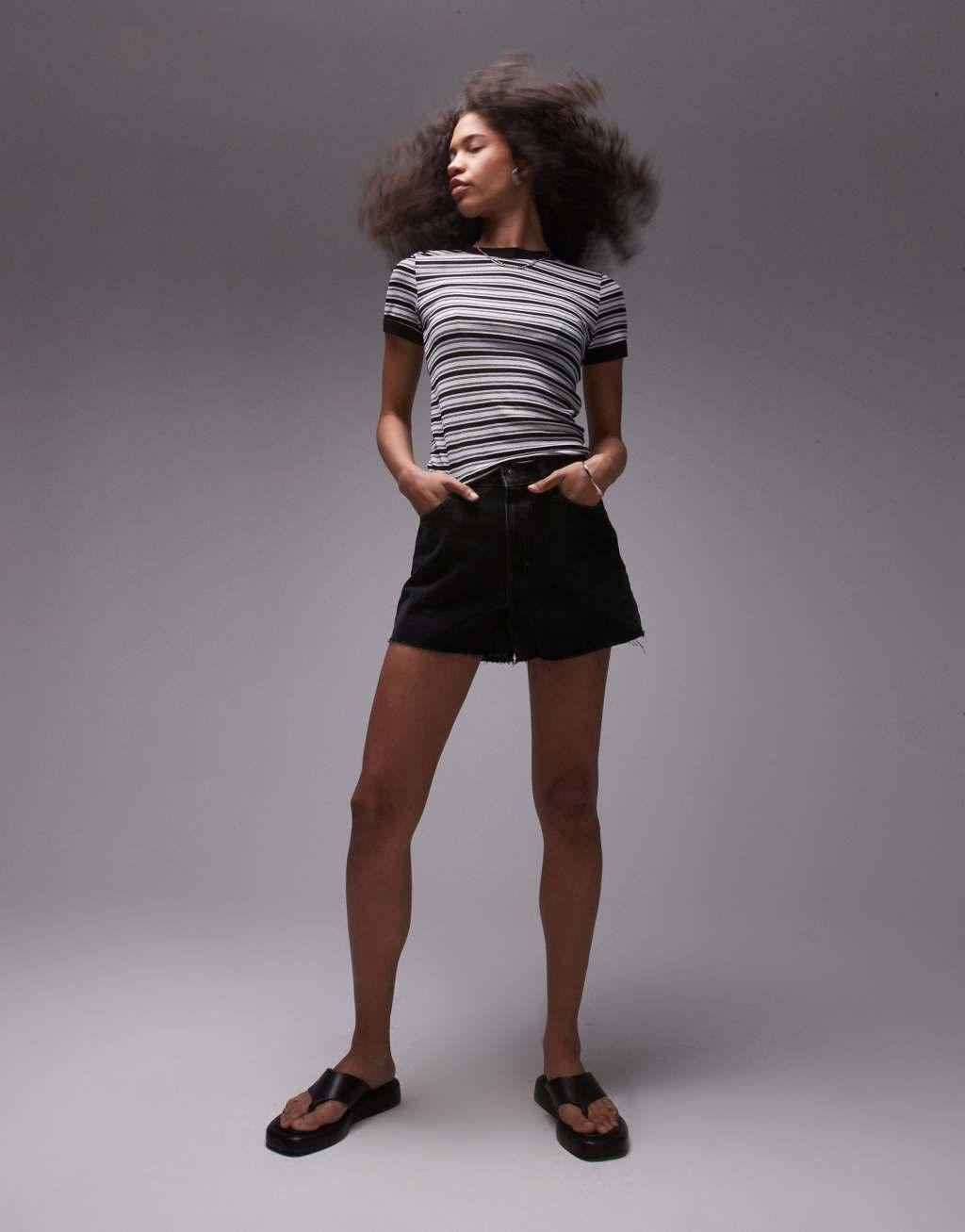 Topshop stripe everyday tee in mono Product Image