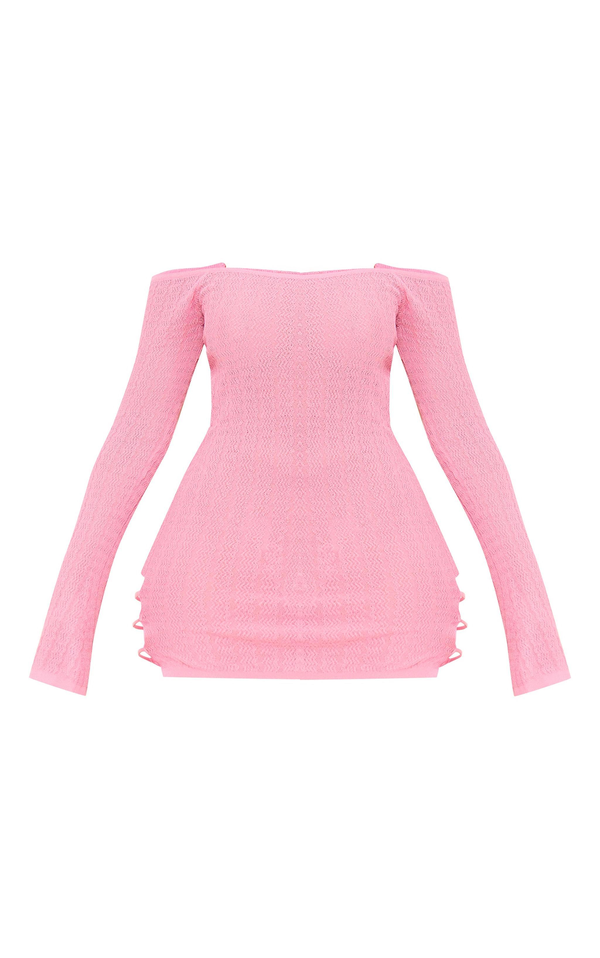 Shape Pink Knit Sheer Cut Out Long Sleeve Bodycon Dress Product Image