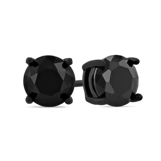 Men's 6.0mm Black Spinel Solitaire Stud Earrings in Stainless Steel with Black Ion-Plate Product Image