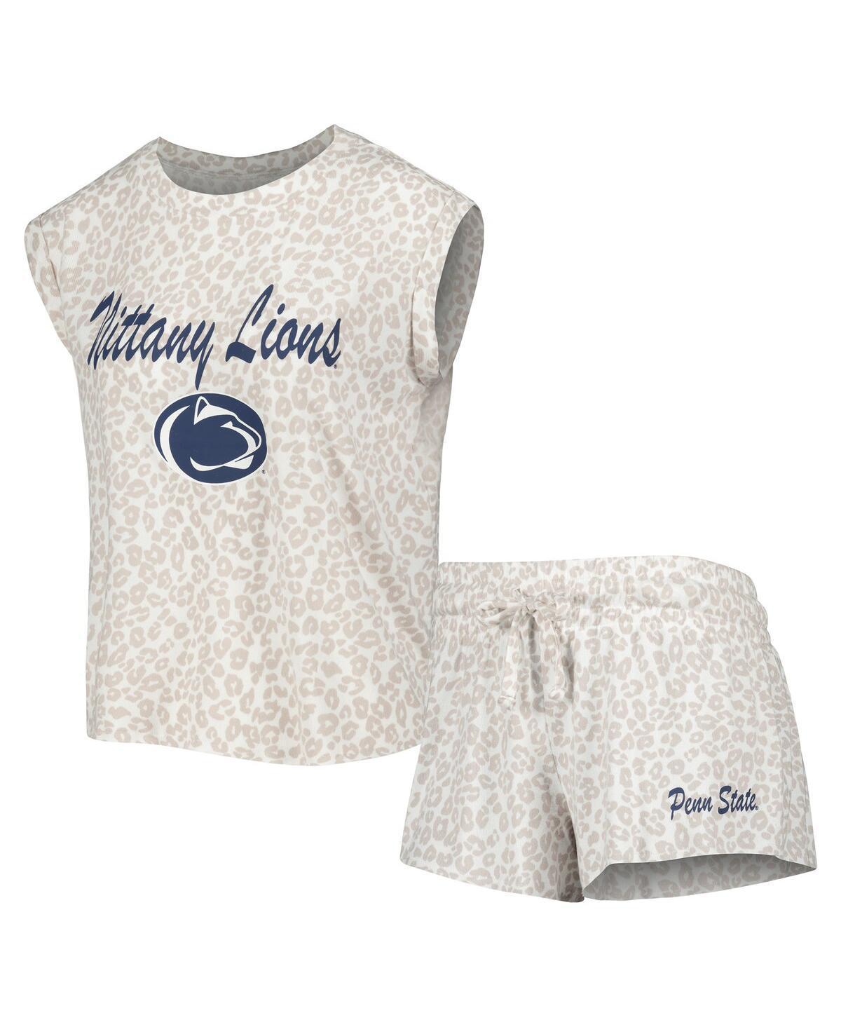 Concepts Sport Womens Cream Penn State Nittany Lions Montana T-Shirt Shorts Sleep Set Product Image