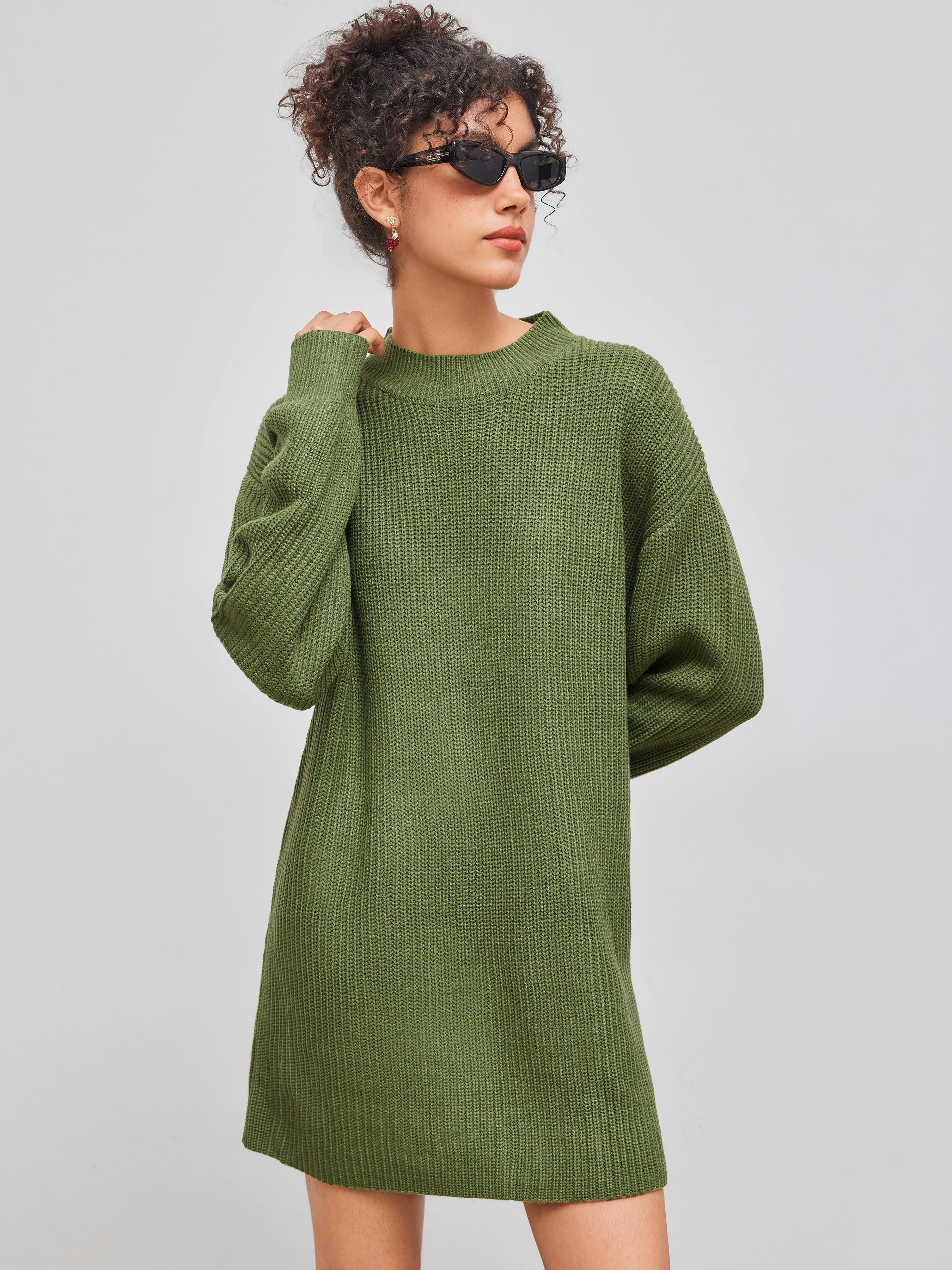 Knitted High Neck Solid Oversized Mini Dress product image