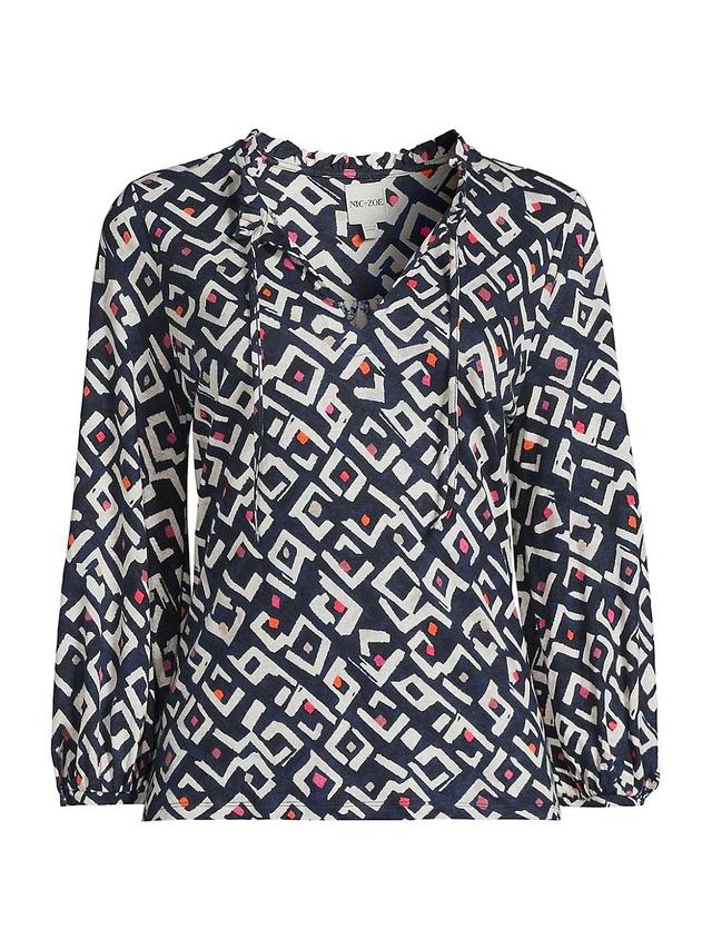 NIC+ZOE Indigo Angles Top (Indigo Multi) Women's Clothing Product Image