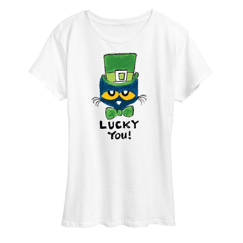 Womens Pete The Cat Lucky You Graphic Tee White Product Image