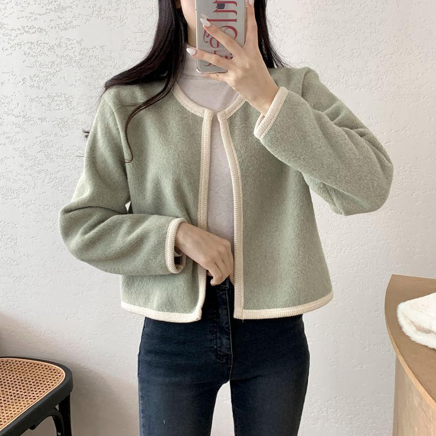 Crewneck Contrast Trim Open Front Jacket Product Image